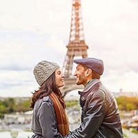 couple in front of Eiffel Tower